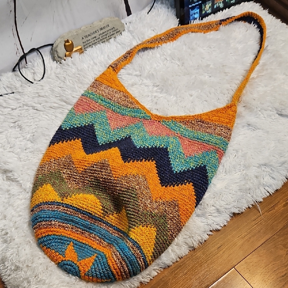 Crochet Hobo Bag Shoulder Bag‎ Chevron Colorful Handmade Hippie Boho Purse